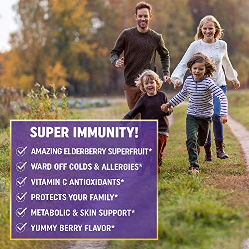 True Recovery Immune Support Elderberry Gummies with Vitamin C and Zinc - Immune System Booster - Antioxidant Flavonoids, Black Elderberry for Adults and Kids in 60 Delicious Gummies
