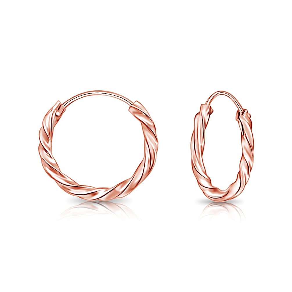 DTPSilver - 925 Sterling Silver Rose Gold Plated Small/Medium/Large size Twisted Hoops/Sleepers Earrings - Thickness 1.8 mm - Diameter 16 mm