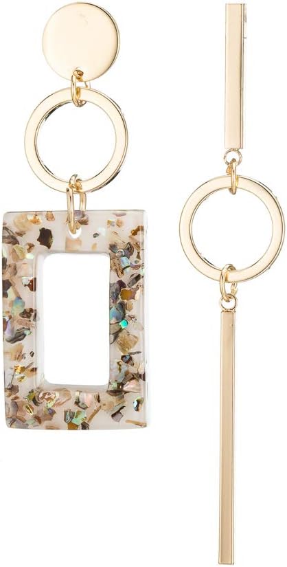 Asymmetrical Resin Acrylic Earrings Rectangle - Gold Bar Dangle Drop Earrings for Women Irregular Earring Marble Jewelry