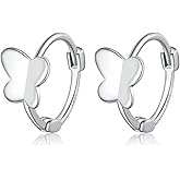 Reffeer Solid 925 Sterling Silver Butterfly Hoop Earrings for Women Cute Butterfly Hoop Earrings Huggie