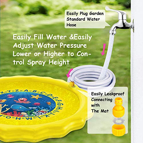 HISTOYE Splash Pad for Toddlers Kids Sprinkler Summer 63" Large Size Sprinkle Play Mat Outdoor Fun Lawn Water Mat Toy Age 3-5 Toys Wading Pool for Girl Boy Babies - Thumbnail 6