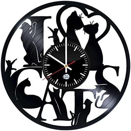 Unique Cat Design handmade vinyl record wall clock - Best gift