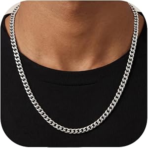 Deefire 4mm 5mm 7mm Cuban Link Chains for Men, 14K Whited Gold Plated Stainless Steel Cuban Link Chain for Men 18" 20" 22" 24