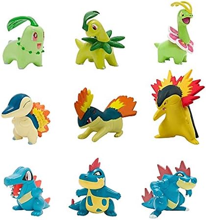 TOMY Pokemon Multi Evolution 9 Figure Pack : Chikorita + Cyndaquil + Totodile 