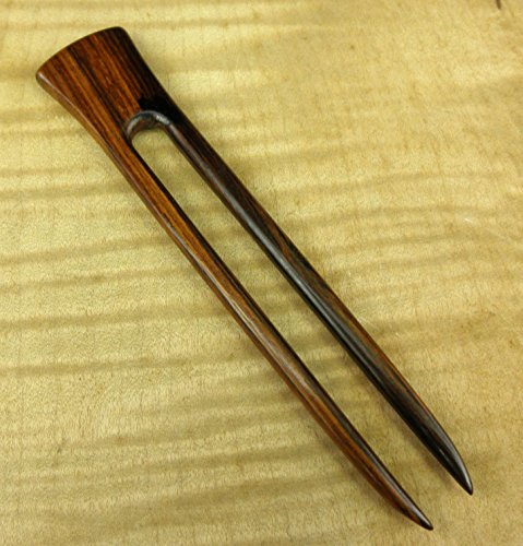 JWL (1) Rosewood Two Prong 6 Inch Straight Hair Stick Pick Pic Pin Fork - Hawaiian Style