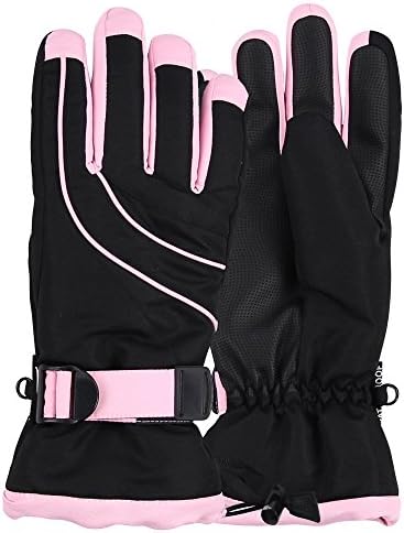 Women's Thinsulate Lined Waterproof Ski Glove (Black/Light Pink, Small/Medium)