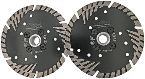 SHDIATOOL 2pcs 5 Inches 125mm Hot pressed Diamond turbo Blade with Slant protection teeth cutting Disc with 5/8-11 FLANGE Cutting disc Diamond Wheel for stone construction material concrete brick tile