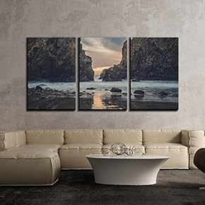 Mountains by The Seashore with Waves at Dusk x3 Panels