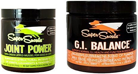 Super Snouts Combo Pack for Dogs & Cats - G.I. Balance Digestive Supplement (3.1 oz) and Joint Power (2.64 oz)