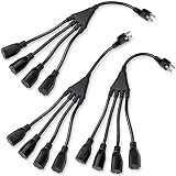 ClearMax 3 Prong 1-to-4 Power Cord Splitter Cable - Power Extension Cord - Cable Strip Outlet Saver - 16AWG - UL Approved - 18" Inches (3 Pack | Black