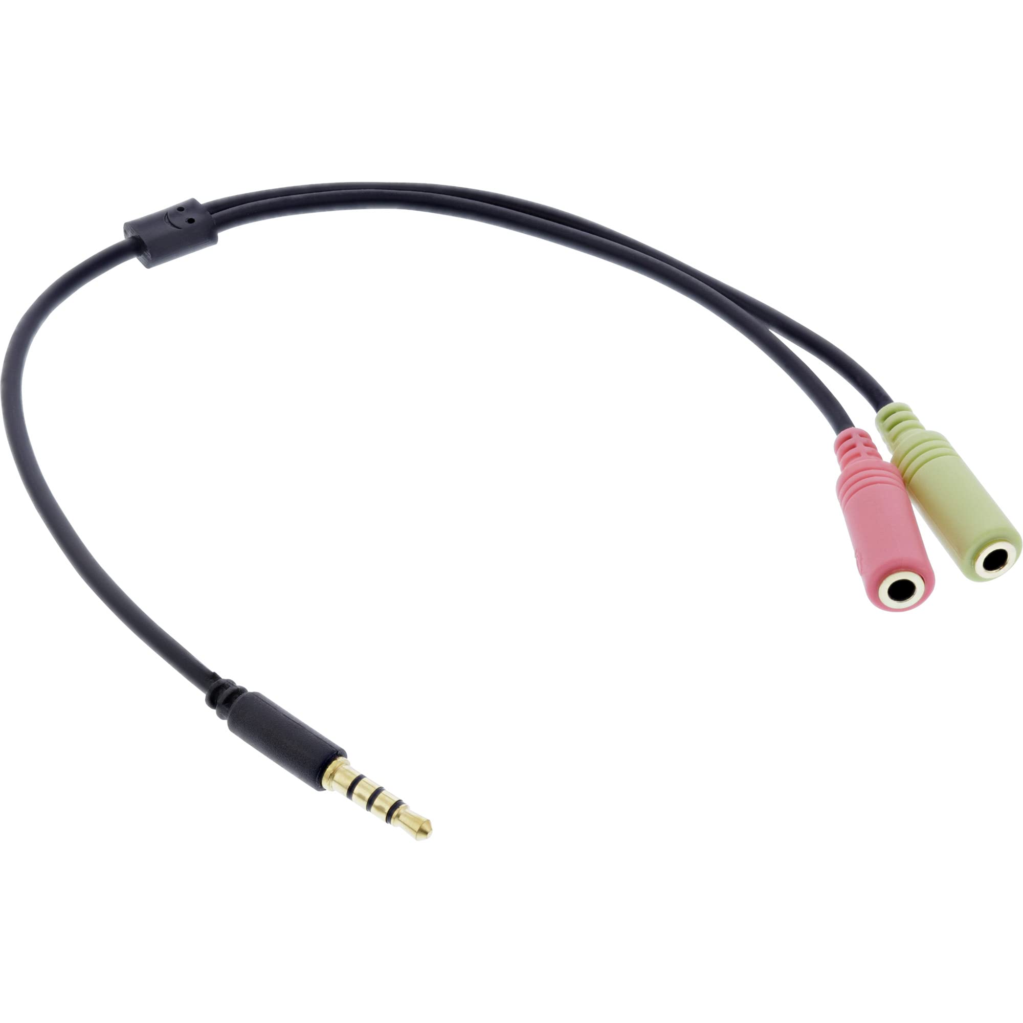 InLine Audio Headset Adaptor Cable 3.5 mm Male 4-Pin to 2x 3.5 mm Female