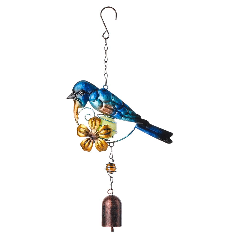GORGECRAFT Blue Hummingbird Wind Chimes Bird Flower Windchimes Bells Outdoor Indoor Ornament Hanging Decorations Retro Lucky Handmade With Glow in Dark Ball Garden Decorations for Lawn Yard Patio