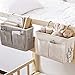 Frjjthchy Bedside Caddy Hanging Storage with Water Bottle Holder for Bunk Bed, Hospital Bed, Dorm Rooms (Grey)