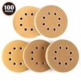 100PCS Sanding Discs, Tacklife 8 Hole Sandpaper for 5 inch Random Orbit Sander, 20PCS Each of 60/80/120/150/220 Grits, Anti-Clogging Sander Pads for Polishing Paint, Wood and Metal - ASD04C