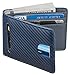 Casmonal Mens Leather Wallet Slim Front Pocket Wallet Billfold RFID Blocking (carbon fiber leather blue)