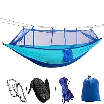 Camping Hammock with Mosquito Net and Tree Straps, Portable Lightweight Travel Outdoor Camping Tent Sleeping Hanging Bed