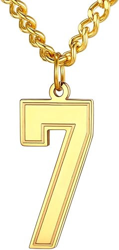 Amazon U7 数字 ナンバー ネックレス 7番 ペンダント メンズ ゴールド K18金メッキ 喜平チェーン ラッキーナンバー お守り スポーツ選手応援 プレゼント 男性 ネックレス 通販