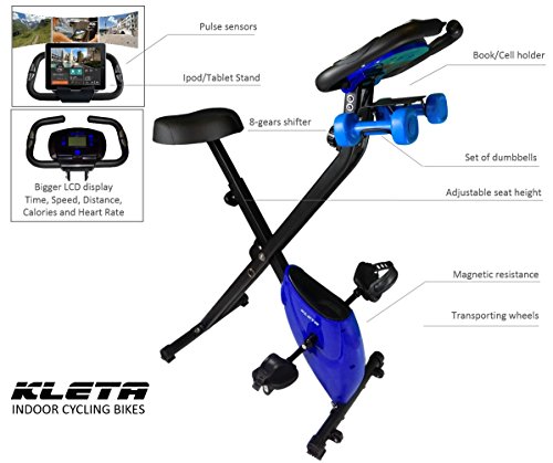 Kleta Bikes Cross Trainer Folding Magnetic Exercise Bike with Dumbbells