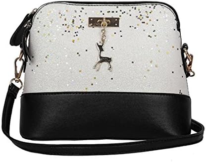 Women Crossbody Bag, 2018 Fashion Sequins PU Leather Crossbody Purse Satchel Messenger Bag Shoulder Handbag with Deer Purse Charms (White)
