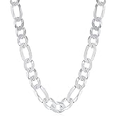 Savlano 925 Sterling Silver 9.5mm Italian Solid Figaro Link Chain Necklace Comes With a Gift Box For Men & Women - Made in Italy