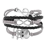 Braided Leather Wrap Bracelet Sideways Infinity Skull Music Note Womens Girls Wristband Bracelets*Multicolors for choice*