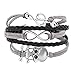 Gray Black Braided Leather Wrap Bracelet Sideways Infinity Skull Music Note Girls Wristband Bracelets