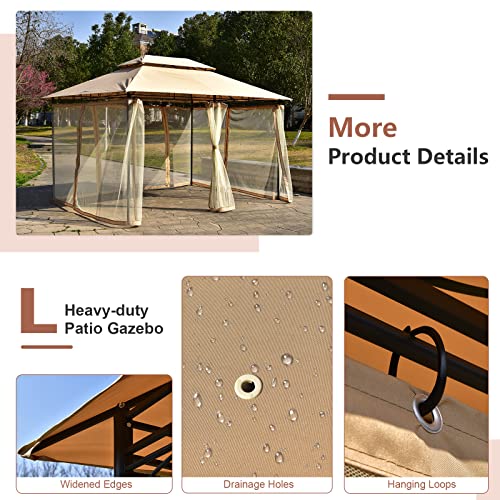 Tangkula 10x13 FT Patio Gazebo with Removable Mesh Netting & Double Roof image 14