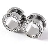 PiercingJ 8G-9/16 Inches (3-14mm) Punk Rhinestone Crystal Screw Tunnels Ear Expander Stretcher Plugs Piercing Gauge (1/2