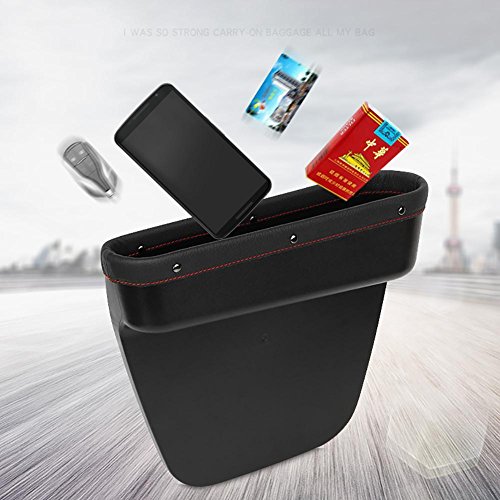 BleuMoo Leather Car Seat Crevice Storage Box Auto Seat Gap Pocket Organizer Contact Boxes for Phone Card Cigarettes Storage (Black)