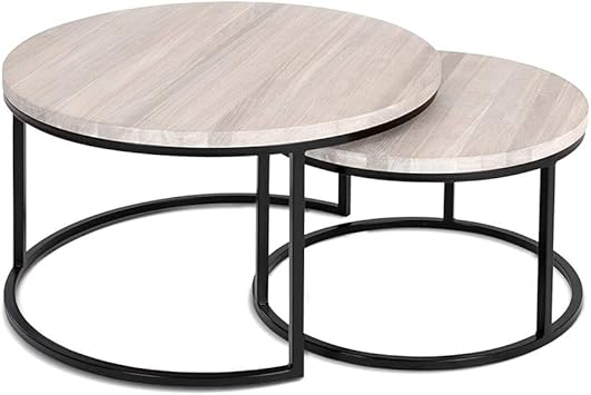 Amazon De Y Cj Couchtisch Aus Eiche Metall Satztisch Aus Massiv Holz Im 2er Set