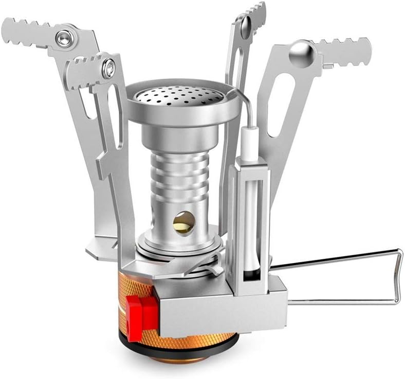 USAMY Ultralight Portable Pocket Camping Stoves Backpacking Stove with Piezo Ignition Adjustable Valve Stainless Steel Material for Backpacking, Hiking, Riding, Mountaineering, Camping(1 Pack）