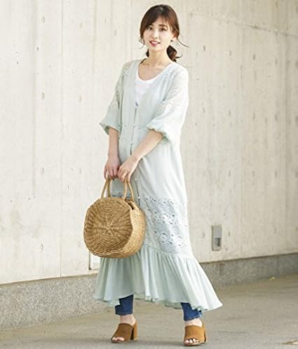 Amazon Auli 楊柳xレースワンピース ミント F ワンピース チュニック 通販