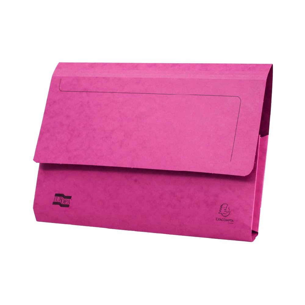 Exacompta - Ref 5251Z - Europa - Pocket Wallet, 356 x 242mm, Half Flap Front for Security, 300 Micron Premium Pressboard, Holds A4 & Foolscap Documents - Pink, Pack of 10
