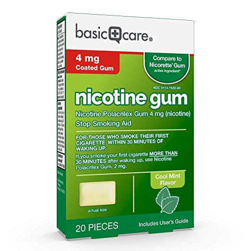 Basic Care Coated Nicotine Polacrilex Gum, 4 mg (nicotine), Mint Flavor, Stop Smoking Aid, 20 Count