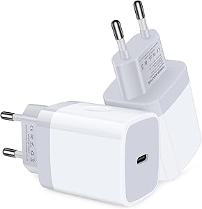 USB C Adapter, European Plug Adapter, 2-Pack Fast 18W Europe Travel Plug Power Adapter Type C Wall Chargers for iPhone 12 11 Pro Max SE XR XS X SE 8 7 6, Samsung Galaxy S21,Note 20, iPad, Google Pixel