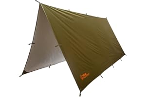 Texas Bushcraft Emergency Camping Tarp, Waterproof 10x10 Emergency Shelter for Backpacking and Hiking, 70D Ripstop Nylon Survival Tarp with Reflective Aluminized Polymer and Loop Ties with Grommets