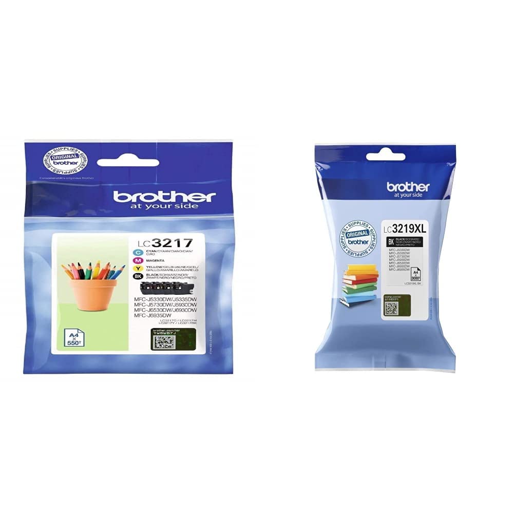 Brother LC3217C/LC3217M/LC3217Y/LC3217BK Inkjet Cartridges, Standard Yield, Brother Genuine Supplies, Multi Pack &LC3219XLBK Inkjet Cartridge, High Yield, Black, Brother Genuine Supplies