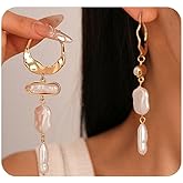 Vintage Pearl Tassel Hoop Earrings for Women,Geometric Oval Baroque Pearl Statement Dangle Earrings,Charming Party Banquet Jewelry Accessories