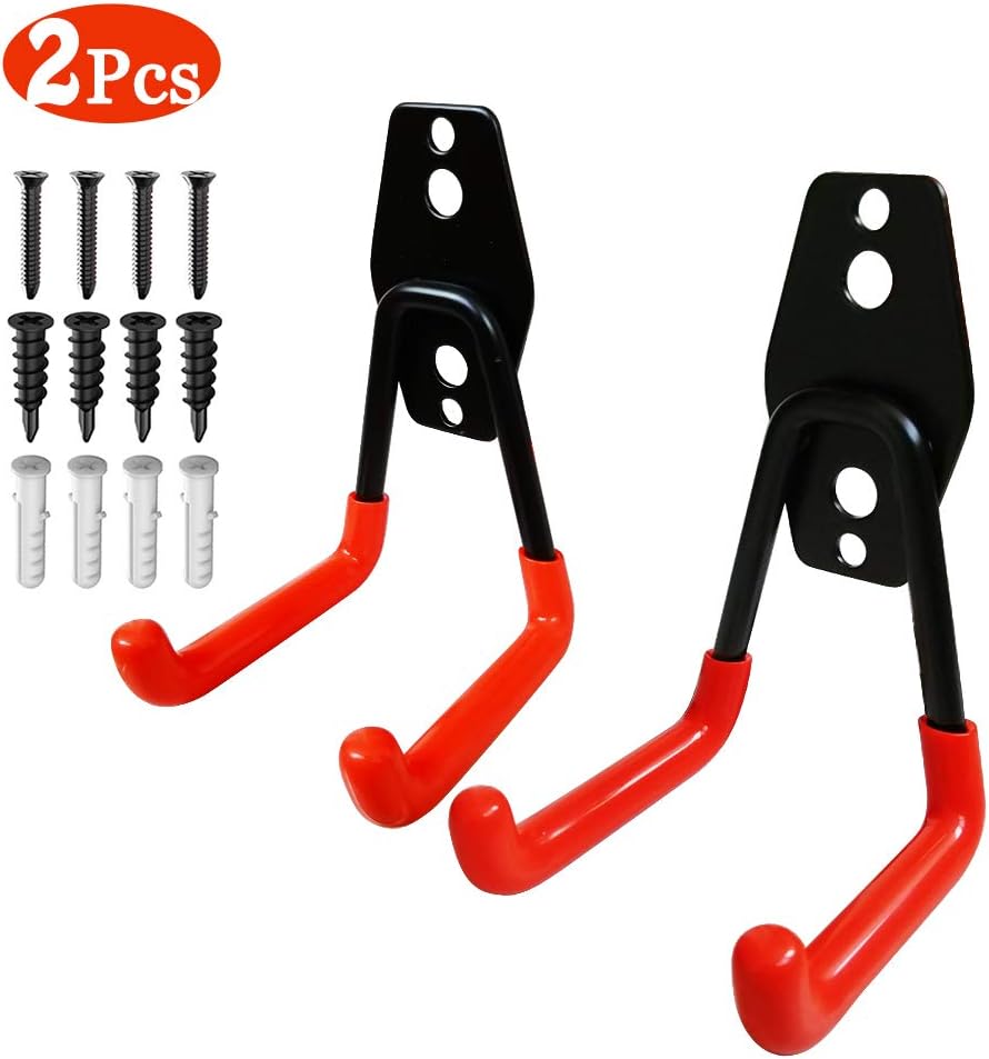 goodinhome Multi Purpose Extended 2 Pin U-Shape J Iron Hook with Thick PVC Rubber Coating Wall Ceiling Mounted Tool Hanger with Screws for Kitchen, Warehouse, Curtain Rod, Gym, Storage, Workshop