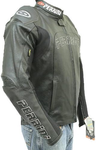 Perrini Tornado Motorcycle Racing Riding Leather Jacket with GP Armour Black New -48