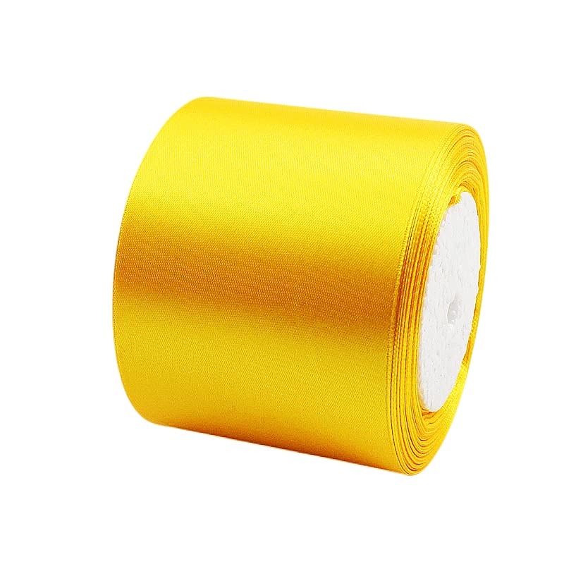 POPOYU Wide Golden Yellow Satin Ribbon 75mm (2.9 Inch) Ribbons Roll Fabric Thick for Gift Wrapping, 23m Thick Silk Ribbon for Crafting, Wedding Car, Hair Bows, Bouquets, Cake,Halloween Christmas Party