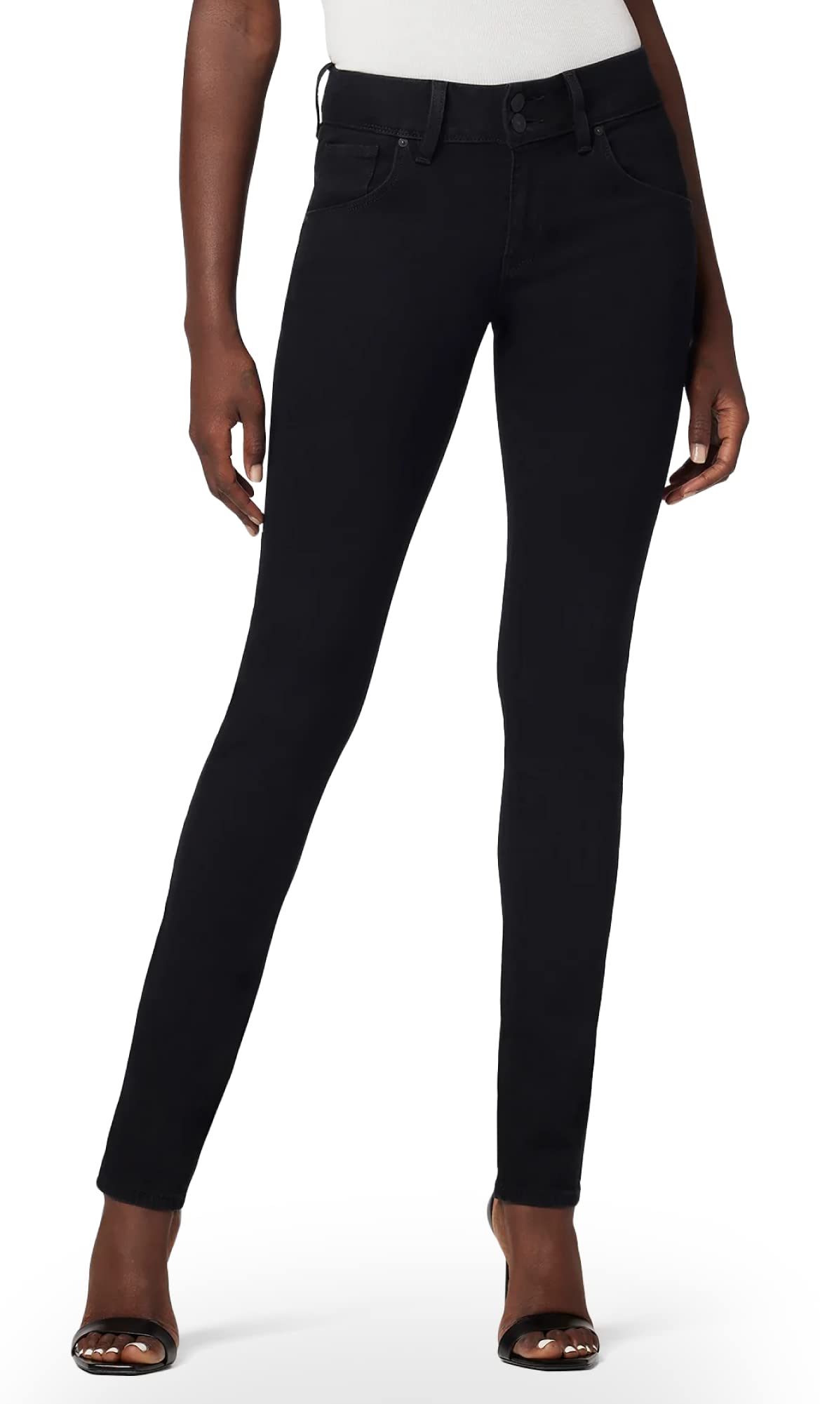 Hudson Women’s Collin Mid-Rise Skinny Jean with Back Flap Pockets, 34, Black