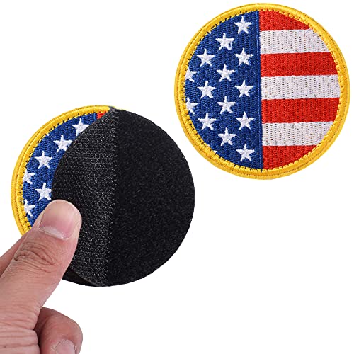 2 Pieces Round Shape Tactical USA Flag Patch American Flag US United States of America Military Uniform Emblem Patches Gold Border Style 4