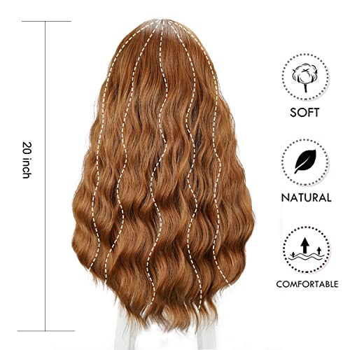 Brown Wigs, Long Brown Wig with Bangs, Long Curly Wavy Hair Wigs for Women, Heat Resistant Fiber Synthetic Daily Party Cosplay Wigs for Girl