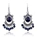 Lureme Vintage Black and Blue Bead Silver Tone Chandelier French Hook Drop Earrings for Women 02002121-1
