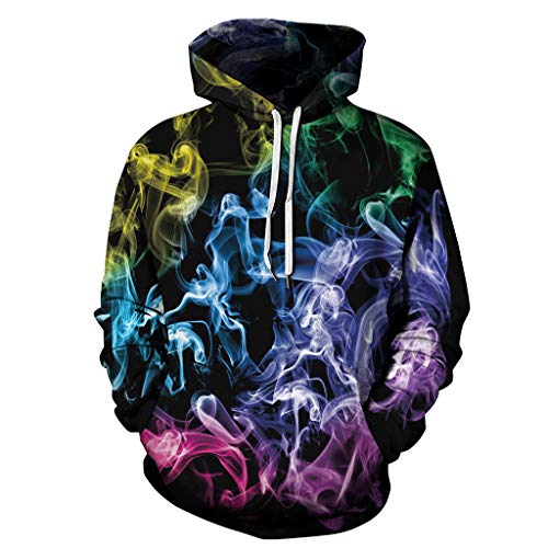 Jessie storee Helloween Hooded Sweatshirt Skeleton Smoke Print Pullover Hoodie Women Men Couples Unisex Horror Terror Sweatshirts Clothing Large Size Sweater Loose Baseball Uniform Tide,Black,XL
