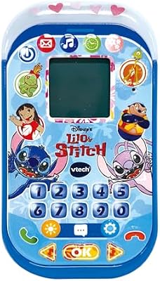 - Teléfono Educativo de Stitch, Juguetes Electrónicos para Niños +4 Años, Pantalla LCD, Banda Luminosa, Minijuegos de Matemáticas, Voz Original, Teclado y Llamadas, Versión ESP