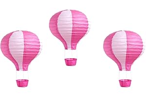 MATISSA Pack of 3 Stripy Hot Air Balloon Paper Lantern Wedding Party Decoration Craft Lamp Shade (Pink, 12" (30CM))