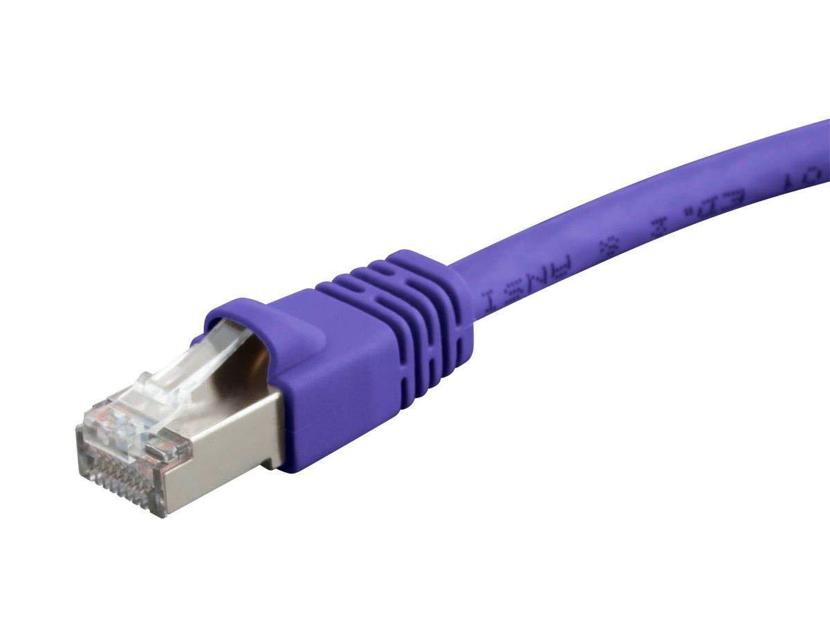 Photo 1 of Monoprice Cat6A 5ft Purple Patch Cable Double Shielded (S/FTP) 26AWG 10G Pure Bare Copper Snagless RJ45 Fullboot Series Ethernet Cable