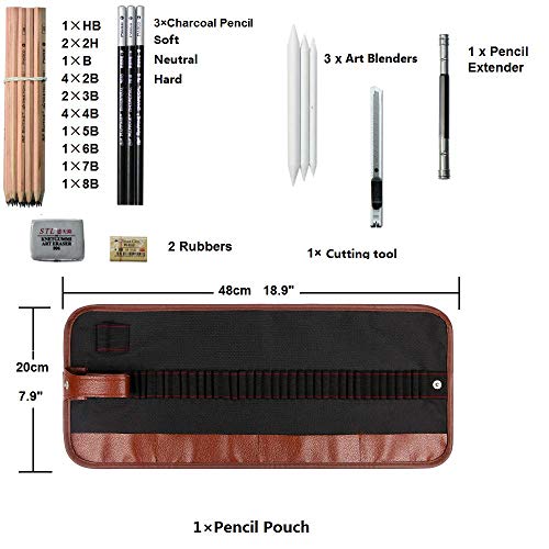 Aookey Sketching Pencils Art Set, Drawing Pencils Art Supplies with Graphite/Charcoal Pencils Blenders Starter Kit, Black